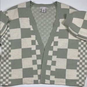Sincerely Jules Green Checkered Knit Cardigan Open Front Women’s Size M
